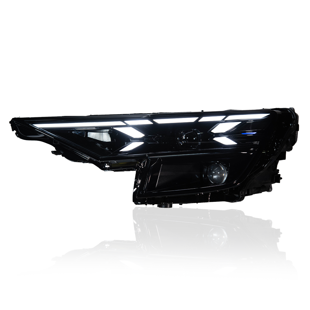 AKD headlight assembly upgrade for 2019-2023 Audi Q8 models with LED laser matrix scanning lenses and flowing turn signals.