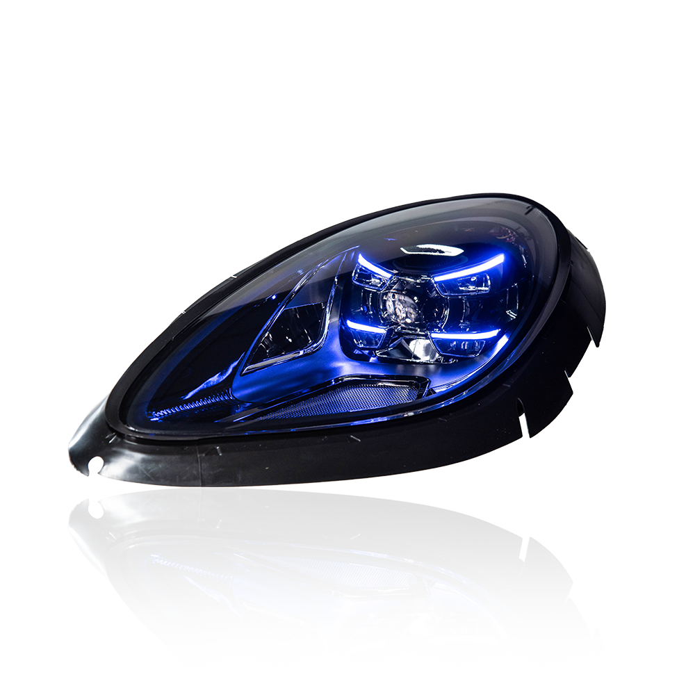 AKD headlight assembly upgrade for 2014-2020 Porsche Macan models, featuring new high-spec full LED projector headlights and daytime running lights.