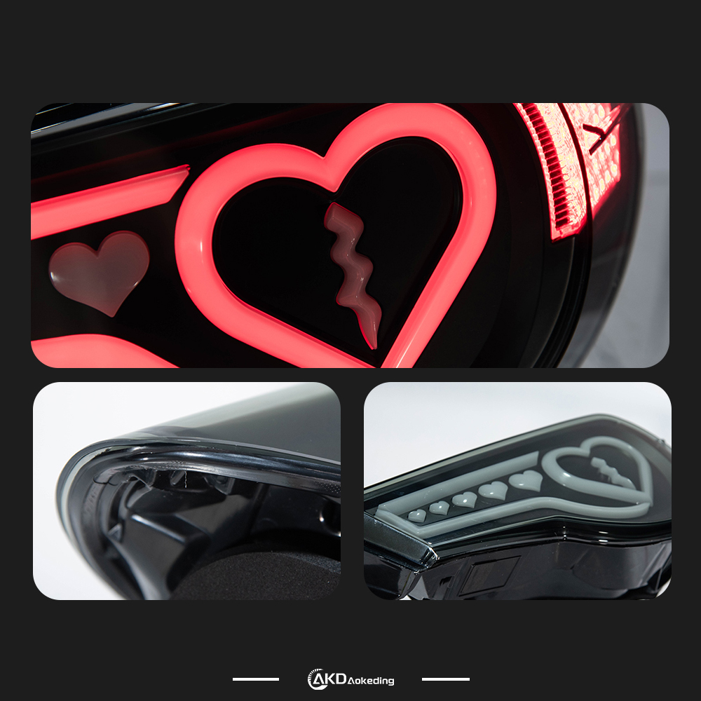 AKD taillight assembly for 2012-2020 Toyota GT86 and Subaru BRZ with heart-shaped LED sequential turn signals.