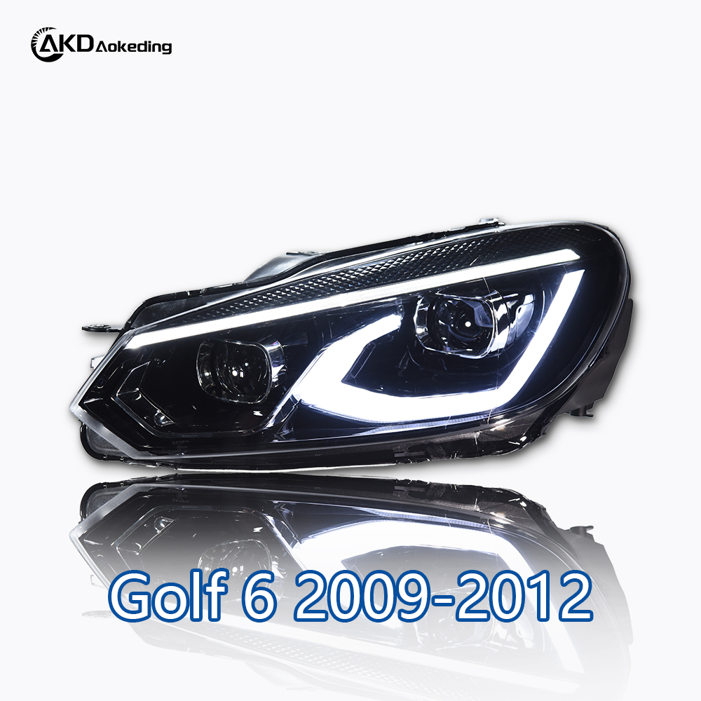 AKD headlight assembly upgrade for 2009-2012 Volkswagen Golf 6, and LED upgrade dual-lens lens parts for Golf 8.