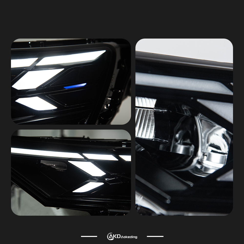 AKD headlight assembly upgrade for 2019-2023 Audi Q8 models with LED laser matrix scanning lenses and flowing turn signals.