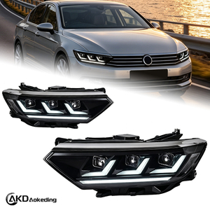 AKD Headlight Assembly Upgrade for 2017-2019 Volkswagen Passat EU B8 Models, Featuring LED Daytime Running Lights, Sequential Turn Signals, And Projector Lenses.