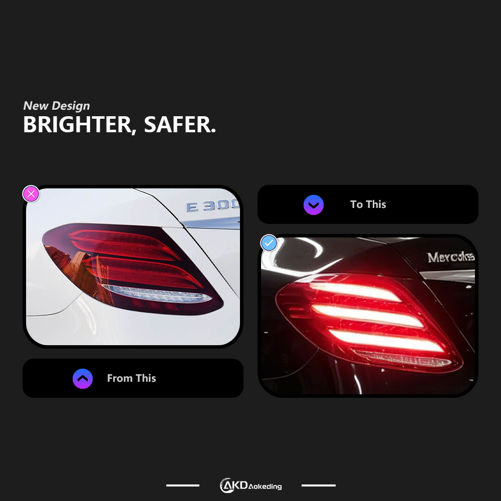 AKD upgrade taillights for 2017-2023 Mercedes-Benz E-Class W213 models, modified to resemble a Diamond Maybach.