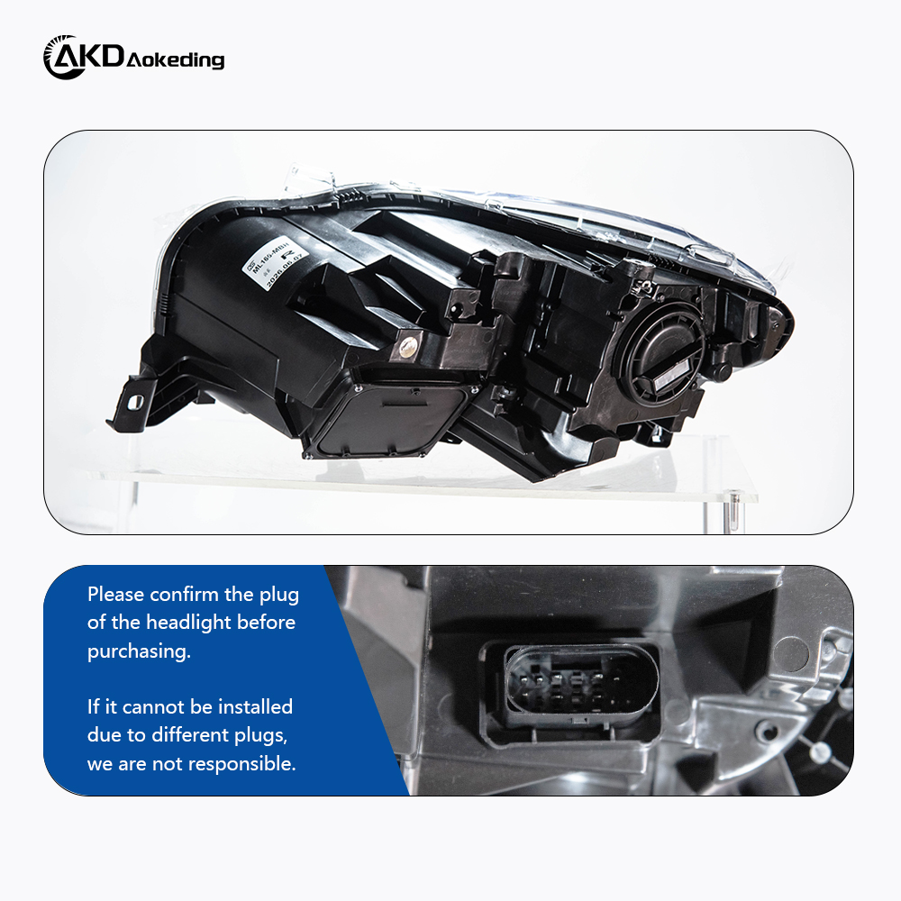 AKD LED projector headlight assembly suitable for 2012-2015 Mercedes-Benz ML, GLE, and Maybach models, with flowing light effect.