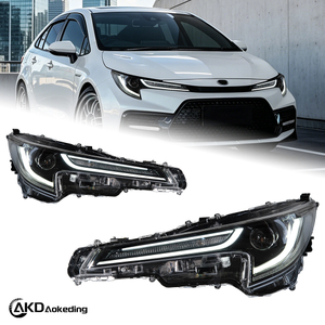 AKD headlight assembly upgrade for 2019-2022 Toyota Corolla, featuring LED lenses, daytime running lights, and sequential turn signals.