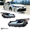 AKD headlight assembly upgrade for 2019-2022 Toyota Corolla, featuring LED lenses, daytime running lights, and sequential turn signals.