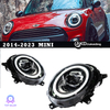 AKD headlight assembly specifically for 2014-2023 BMW Mini models (F55, F56, F57) with upgraded daytime running lights, LED projector headlights.