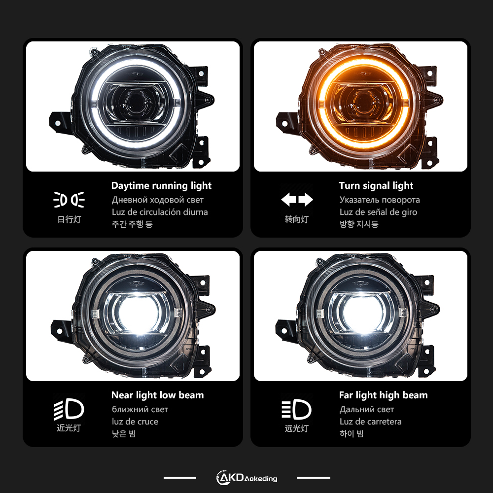 AKD is suitable for 2018-2025 Suzuki Jimny modified with LED projector headlights and daytime running lights.