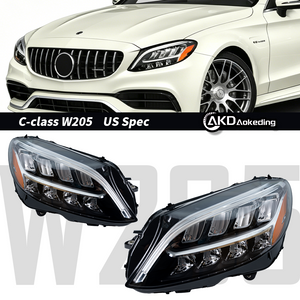 AKD headlight assembly with LED daytime running lights and turn signals for 2014-2021 Mercedes-Benz C-Class W205 models.